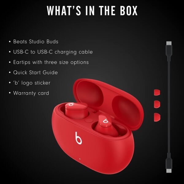 Beats Studio Buds - True Wireless Noise Cancelling Earbuds - Compatible with Apple & Android, Built-in Microphone, IPX4 Rating, Sweat Resistant Earphones, Class 1 Bluetooth Headphones - Red - Image 2