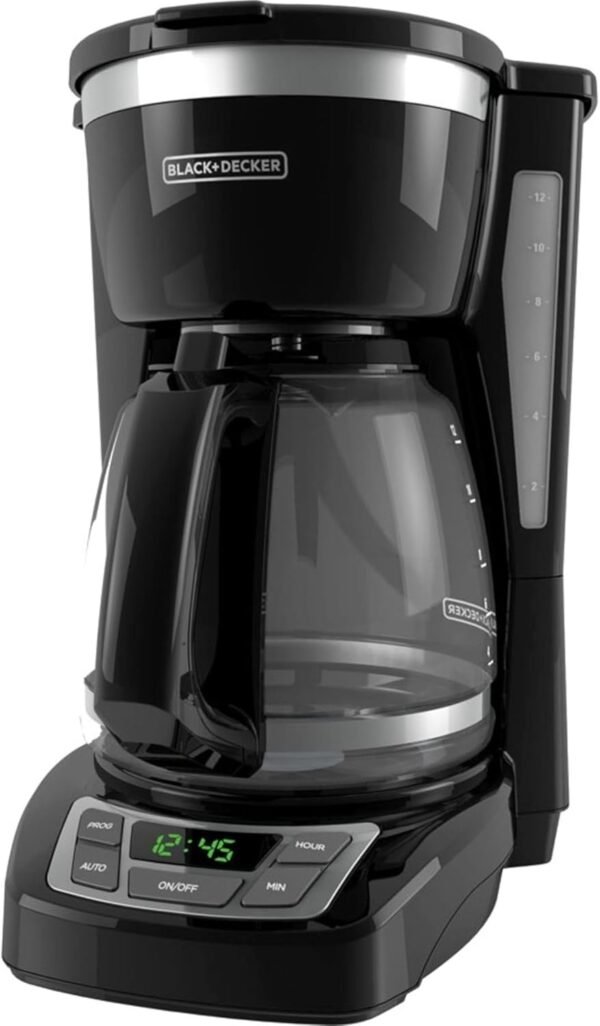 BLACK+DECKER 12-Cup Digital Coffee Maker, Programmable, Washable Basket Filter, Sneak-A-Cup, Auto Brew, Water Window, Keep Hot Plate, Black - Image 4