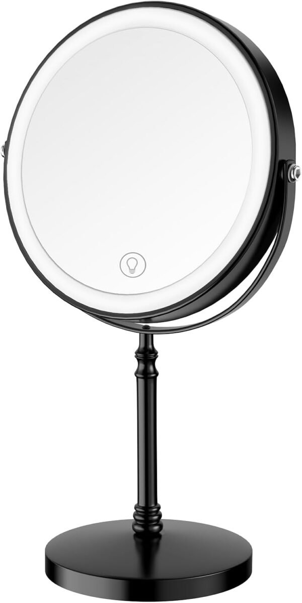 Lighted Makeup Mirror, 3000 mAh Rechargeable Double Sided Magnifying Mirror with 3 Colors, 1x/10x 360° Rotation Vanity Mirror, Brightness Adjustable Magnification Cosmetic Light up Mirror, Women Gift