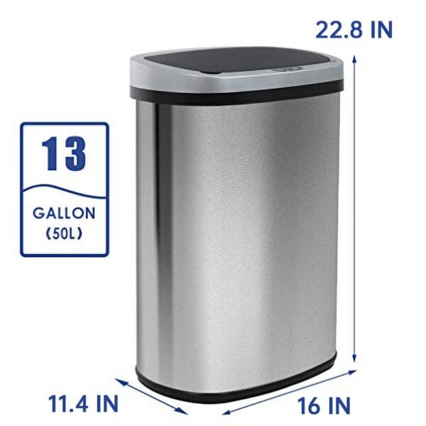 Kitchen Trash Can with Lid, 13 Gallon Automatic Garbage Can for Bathroom Bedroom Home Office 50 Liter Touch Free High-Capacity Brushed Stainless Steel Waste Bin - Image 6