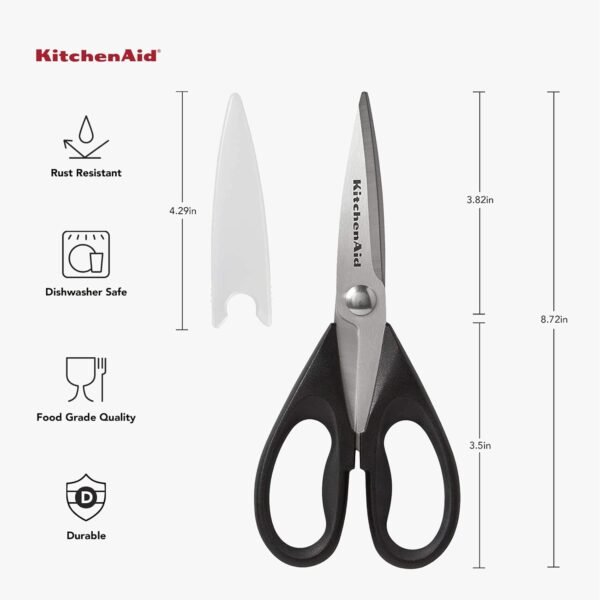 KitchenAid All Purpose Kitchen Shears with Protective Sheath Durable Stainless Steel Scissors, Dishwasher Safe, Soft Grip Comfort Handle, 8.72 Inch, Black - Image 3