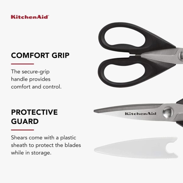 KitchenAid All Purpose Kitchen Shears with Protective Sheath Durable Stainless Steel Scissors, Dishwasher Safe, Soft Grip Comfort Handle, 8.72 Inch, Black - Image 7