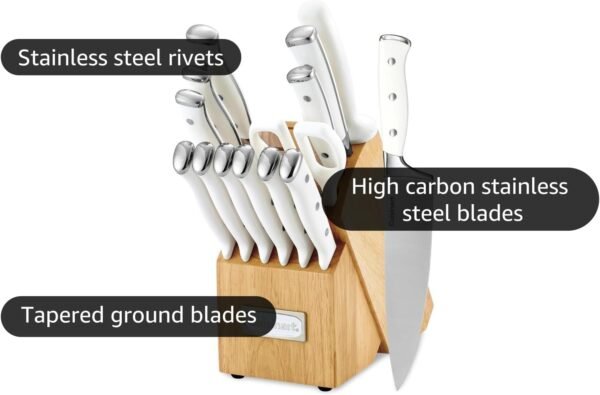 Cuisinart 15-Piece Knife Set with Block, High Carbon Stainless Steel, Forged Triple Rivet, White, C77WTR-15P - Image 6