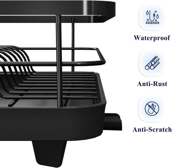 Kitsure Dish Drying Rack- Space-Saving Dish Rack, Dish Racks for Kitchen Counter, Stainless Steel Kitchen Drying Rack with a Cutlery Holder, 12''W x 15''L, Black - Image 7