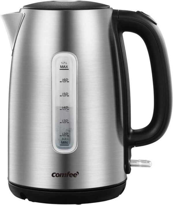 COMFEE' Stainless Steel Electric Kettle, 1.7 Liter Tea Kettle Electric & Hot Water Kettle, 1500W Fast Boil with LED Light, Auto Shut-Off and Boil-Dry Protection