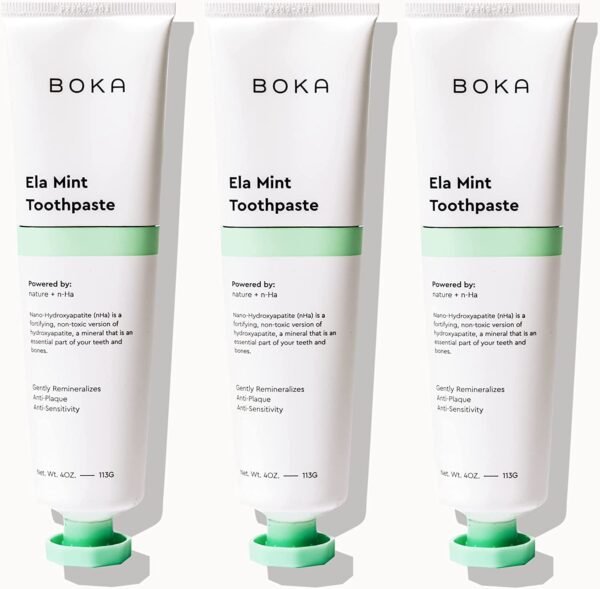 Boka Fluoride Free Toothpaste Nano Hydroxyapatite, Helps Remineralize, Appropriate for Sensitive Teeth, Whitening - for Adult, Kids Oral Care - Ela Mint Flavor, 4 Fl Oz 3Pk - US Manufactured