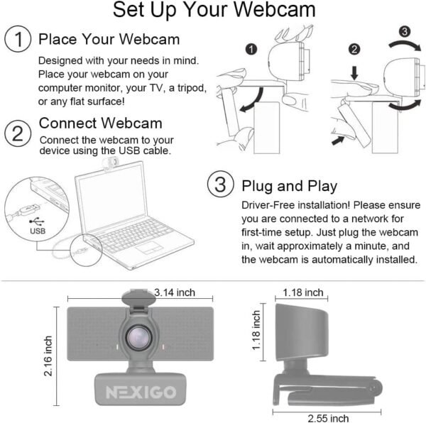 NexiGo N60 1080P Webcam with Microphone, Adjustable FOV, Zoom, Software Control & Privacy Cover, USB HD Computer Web Camera, Plug and Play, for Zoom/Skype/Teams, Conferencing and Video Calling - Image 3