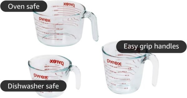 Pyrex 3 Piece Measuring Cup Set, Includes 1, 2, and 4 Tempered Glass Liquid Measuring Cups, Dishwasher, Freezer, Microwave, and Oven Safe, Essential Kitchen Tools - Image 7