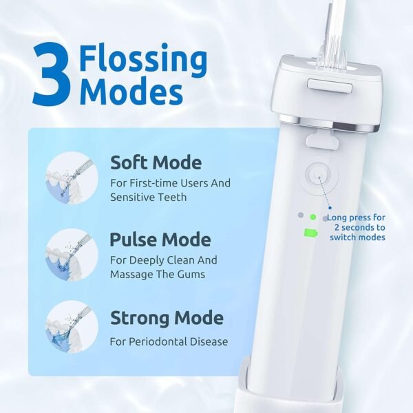 Water Flosser [Mini Cordless Portable] Oral Irrigator Water Teeth Cleaner Pick, Telescopic Water Tank, 3 Modes & IPX7 Waterproof, Home & Travel Water Flossers for Teeth, Braces Bridges Care - Image 2