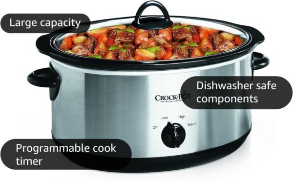 Crock-Pot 7 Quart Oval Manual Slow Cooker, Stainless Steel (SCV700-S-BR), Versatile Cookware for Large Families or Entertaining - Image 2