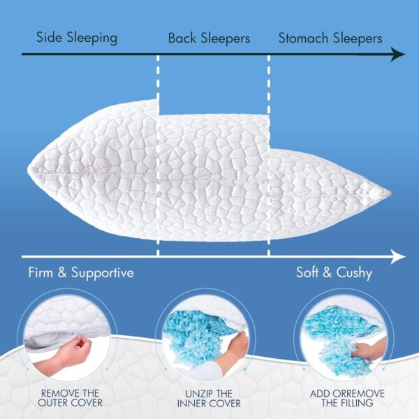 SUPA MODERN Cooling Bed Pillows for Sleeping 2 Pack Shredded Memory Foam Pillows Adjustable Cool Pillow for Side Back Stomach Sleepers Luxury Gel Pillows Queen Size Set of 2 Washable Removable Cover - Image 5