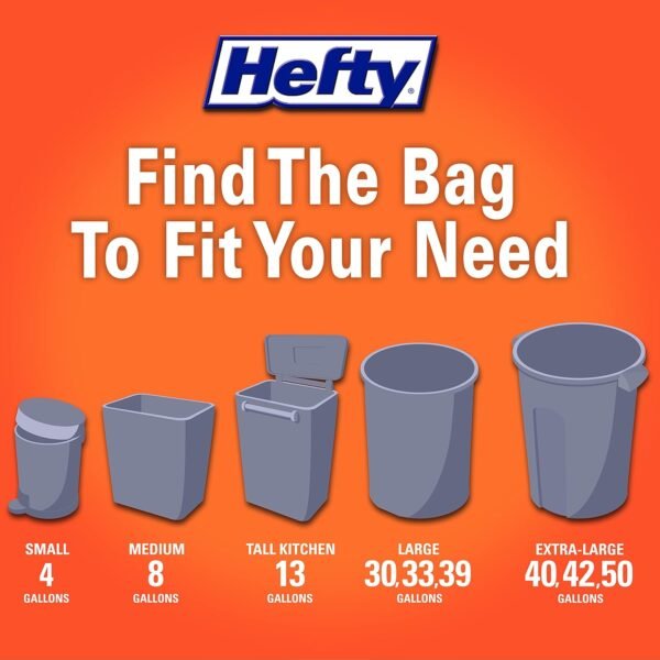 Hefty Ultra Strong Made with 50% Recovered Materials* Tall Kitchen Trash Bags, Gray, Unscented, 13 Gallon, 110 Count - Image 5