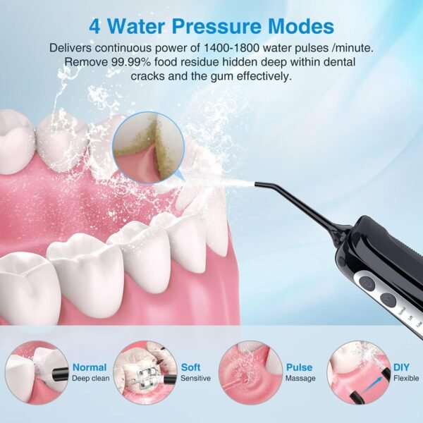 Cordless Water Dental Flosser Teeth Cleaner, INSMART Professional 300ML Tank DIY Mode USB Rechargeable Dental Oral Irrigator for Home and Travel, IPX7 Waterproof 4 Modes Irrigate for Oral Care Blue - Image 4