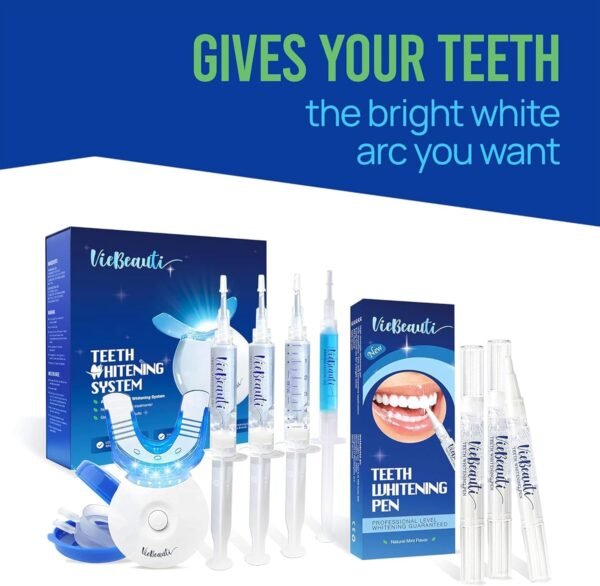 VieBeauti Teeth Whitening Kit - 5X LED Light Tooth Whitener with 35% Carbamide Peroxide, Mouth Trays, Remineralizing Gel and Tray Case - Built-in 10 Minute Timer Restores Your White Smile Mint - Image 4