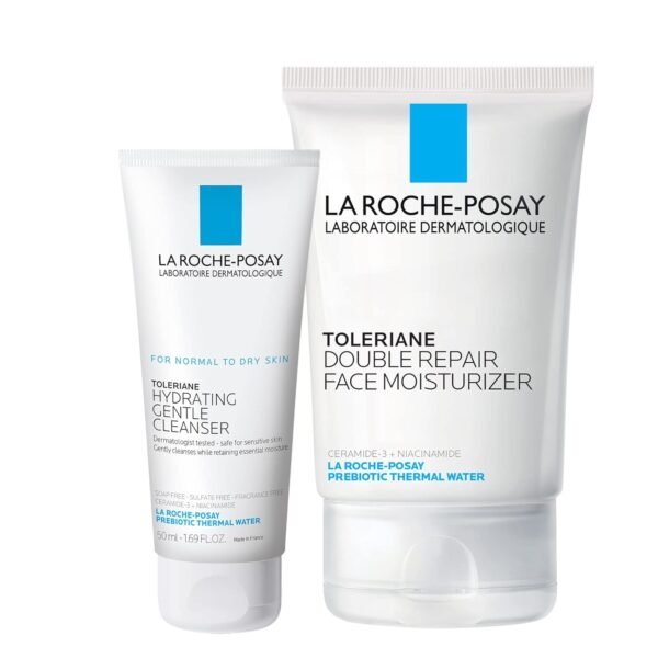 La Roche-Posay Toleraine Skin Care Set, Double Repair Face Moisturizer 100ml & Purifying Foaming Facial Cleanser 50ml, Oil Free Moisturizer & Face Wash For Oily Skin, Formulated with Niacinamide