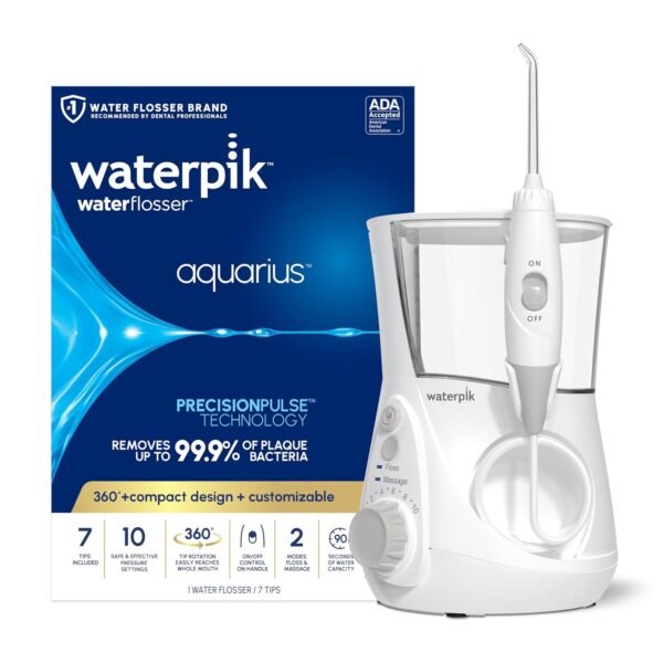 Waterpik Aquarius Water Flosser Professional For Teeth, Gums, Braces, Dental Care, Electric Power With 10 Settings, 7 Tips For Multiple Users And Needs, ADA Accepted, White WP-660, Packaging May Vary