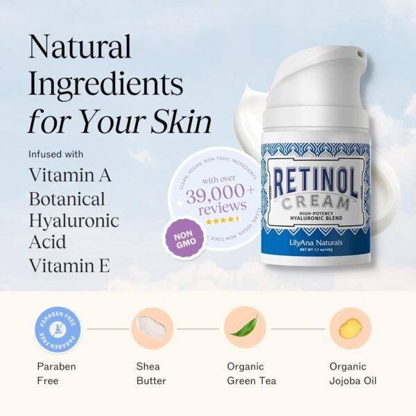 LilyAna Naturals Retinol Cream - Made in USA, Anti Aging Moisturizer for Face and Neck,Wrinkle, Retinol Complex - 1.7oz - Image 2