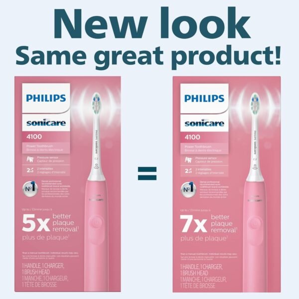 Philips Sonicare 4100 Rechargeable Electric Toothbrush, with Pressure Sensor, 2 Intensity Settings, SmarTimer and QuadPacer, 14-Day Battery Life, Deep Pink, Model HX3681/26 - Image 4