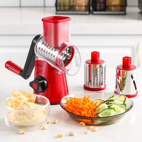 Geedel Rotary Cheese Grater, Kitchen Mandoline Vegetable Slicer with 3 Interchangeable Blades, Easy to Clean Grater for Fruit, Vegetables, Nuts - Image 6