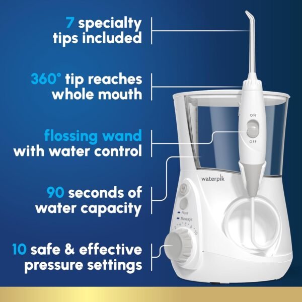 Waterpik Aquarius Water Flosser Professional For Teeth, Gums, Braces, Dental Care, Electric Power With 10 Settings, 7 Tips For Multiple Users And Needs, ADA Accepted, White WP-660, Packaging May Vary - Image 4