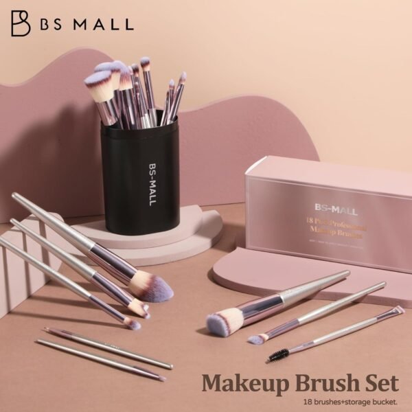 BS-MALL Makeup Brush Set 18 Pcs Premium Synthetic Foundation Powder Concealers Eye shadows Blush Makeup Brushes with black case - Image 5