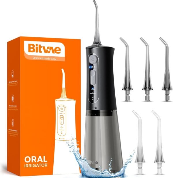 Bitvae Water Dental Flosser for Teeth, Cordless Water Teeth Cleaner Picks, 3 Modes 5 Intensities, IPX7 Waterproof , Rechargeable Water Dental Picks for Cleaning - Black