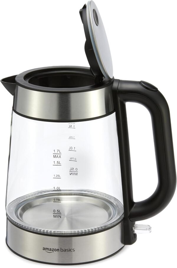 Amazon Basics Glass Carafe Electric Hot Water Kettle, 1.8 Quarts (1.7L), 1500W, BPA-Free, Black and Silver