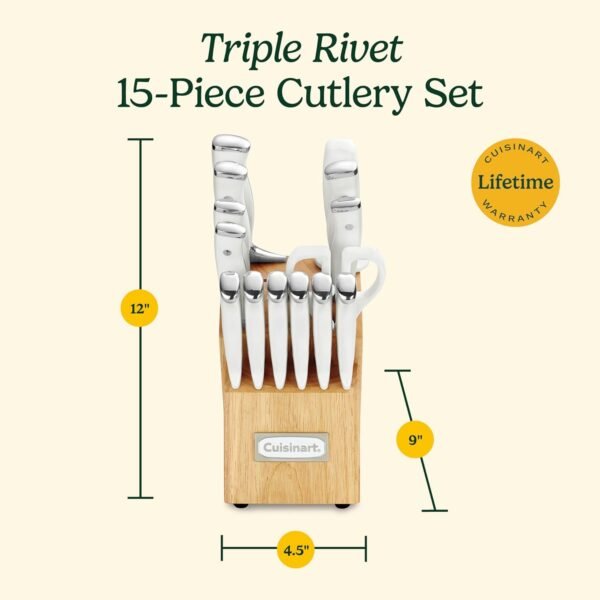 Cuisinart 15-Piece Knife Set with Block, High Carbon Stainless Steel, Forged Triple Rivet, White, C77WTR-15P - Image 4