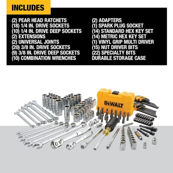 DEWALT Mechanics Tools Kit and Socket Set, 142-Piece, 1/4 & 3/8" Drive, MM/SAE (DWMT73802) - Image 2