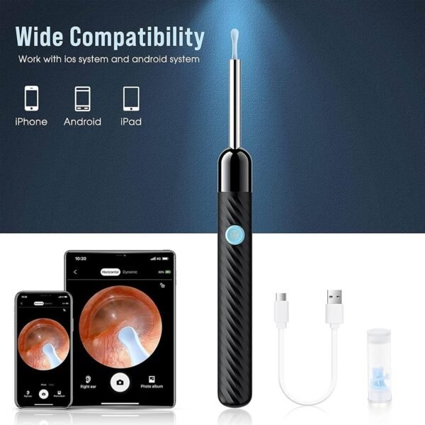 Ear Wax Removal - Earwax Remover Tool with 8 Pcs Ear Set - Ear Cleaner with Camera - Earwax Removal Kit with Light - Ear Camera with 6 Ear Spoon - Ear Cleaner for iOS & Android (Black) - Image 2