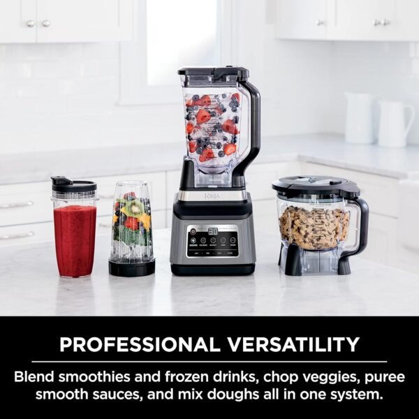 Ninja BN801 Professional Plus Kitchen System, 1400 WP, 5 Functions for Smoothies, Chopping, Dough & More with Auto IQ, 72-oz.* Blender Pitcher, 64-oz. Processor Bowl, (2) 24-oz. To-Go Cups, Grey - Image 6