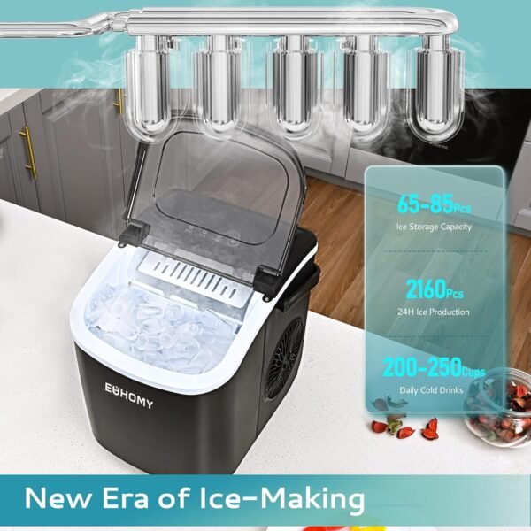 EUHOMY Countertop Ice Maker Machine with Handle, 26lbs in 24Hrs, 9 Ice Cubes Ready in 6 Mins, Auto-Cleaning Portable Ice Maker with Basket and Scoop, for Home/Kitchen/Camping/RV. (Black) - Image 2