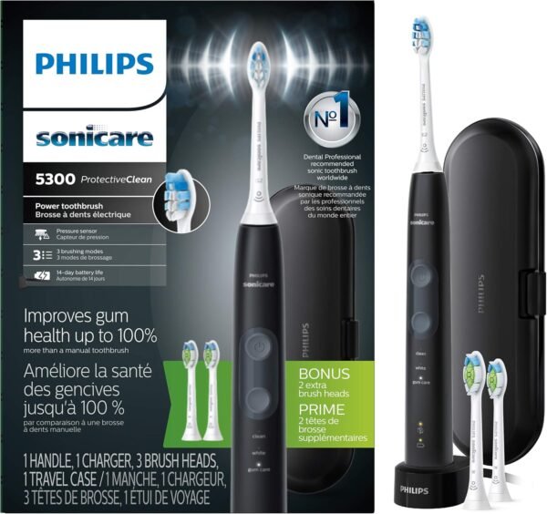 Philips Sonicare ProtectiveClean 5300 Rechargeable Electric Toothbrush, Black HX6423/34