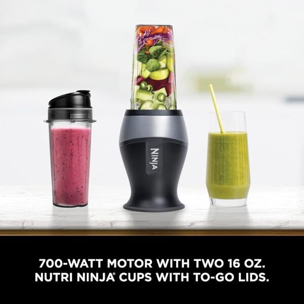 Ninja Fit Compact Personal Blender, Portable Blender for-Smoothies, Shakes, Food Prep, and Frozen Blending, 700-Watt Base, (2) 16-oz. Cups and Spout Lids, Black QB3001SS - Image 6