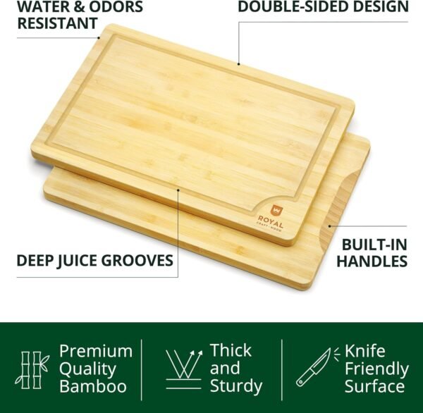 Wooden Cutting Boards for Kitchen Meal Prep & Serving - Bamboo Wood Cutting Board Set - Charcuterie & Chopping Butcher Block for Meat - Kitchen Gadgets Gift - Image 3