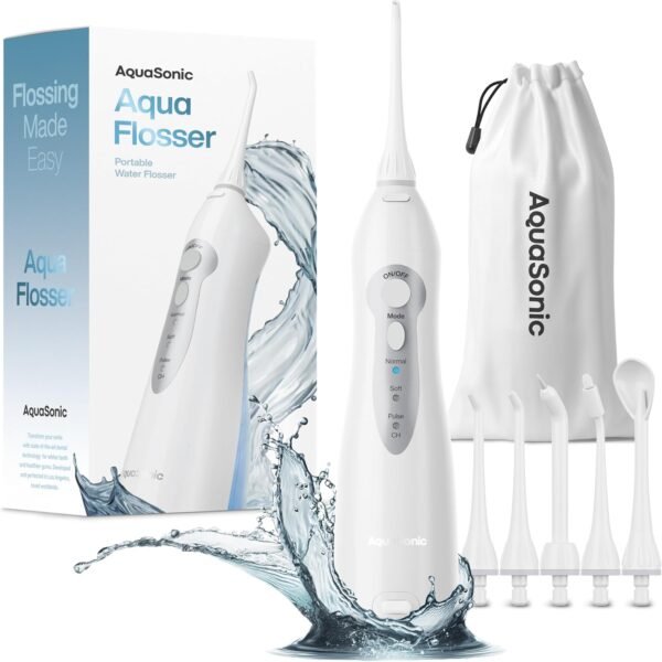 AquaSonic Water Flosser - Cordless Rechargeable Water Flossers for Teeth Cleaning - Waterproof Aqua Flosser, Portable Oral Irrigator for Dental Cleaning with 5 Jet Tips – Braces Home Travel