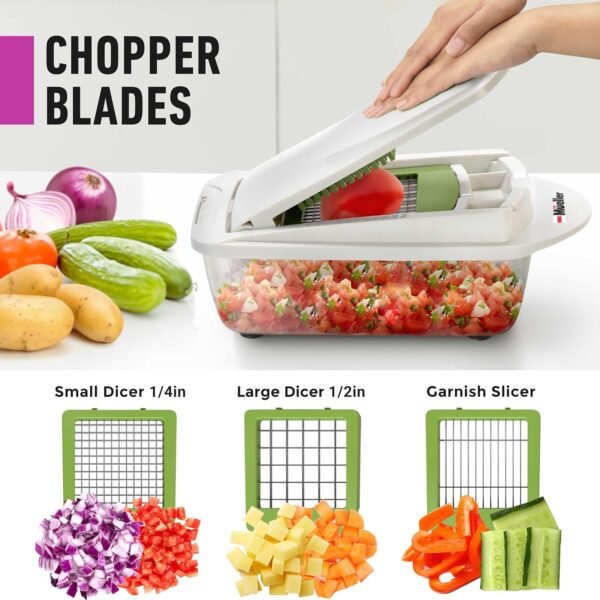 Mueller Pro-Series 10-in-1, 8 Blade Vegetable Chopper, Onion Mincer, Cutter, Dicer, Egg Slicer with Container, French Fry Cutter Potato Slicer, Home Essentials, Salad Chopper White Sand/Green - Image 7