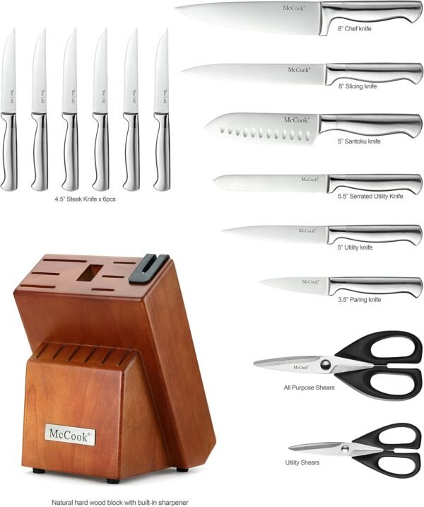 McCook® Knife Sets, German Stainless Steel Kitchen Knife Block Sets with Built-in Sharpener - Image 8