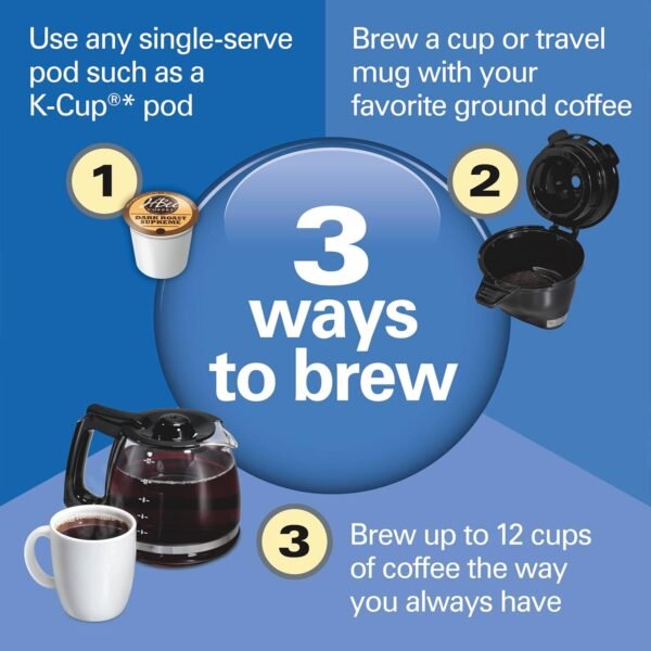 Hamilton Beach FlexBrew Trio 2-Way Coffee Maker, Compatible with K-Cup Pods or Grounds, Combo, Single Serve & Full 12c Pot, Black - Fast Brewing (49902) - Image 3