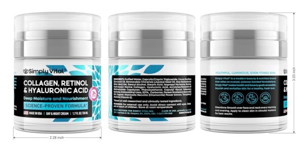 SimplyVital Collagen, Retinol & Hyaluronic Acid Cream - Anti-Aging Face Moisturizer for Face, Neck & Décolleté - Made in USA, Daily Moisturizer Face Cream - 1.7 fl.oz. - Image 5