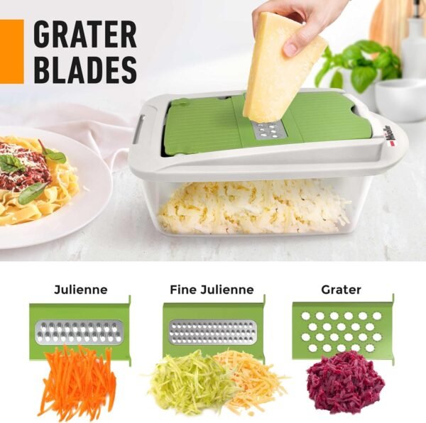 Mueller Pro-Series 10-in-1, 8 Blade Vegetable Chopper, Onion Mincer, Cutter, Dicer, Egg Slicer with Container, French Fry Cutter Potato Slicer, Home Essentials, Salad Chopper White Sand/Green - Image 2