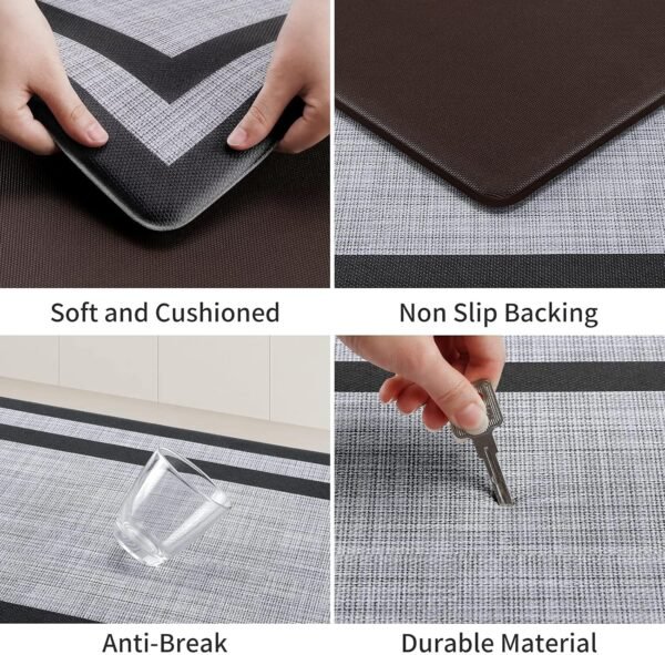 Mattitude Kitchen Mat [2 PCS] Cushioned Anti-Fatigue Non-Skid Waterproof Rugs Ergonomic Comfort Standing Mat for Kitchen, Floor, Office, Sink, Laundry, Black and Gray - Image 2